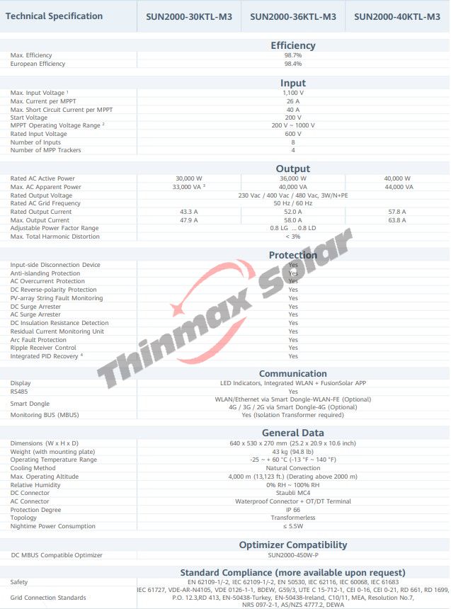 Huawei Solar Inverter 36kw SUN2000 36KTL-M3 three phase commercial on grid solar inverter