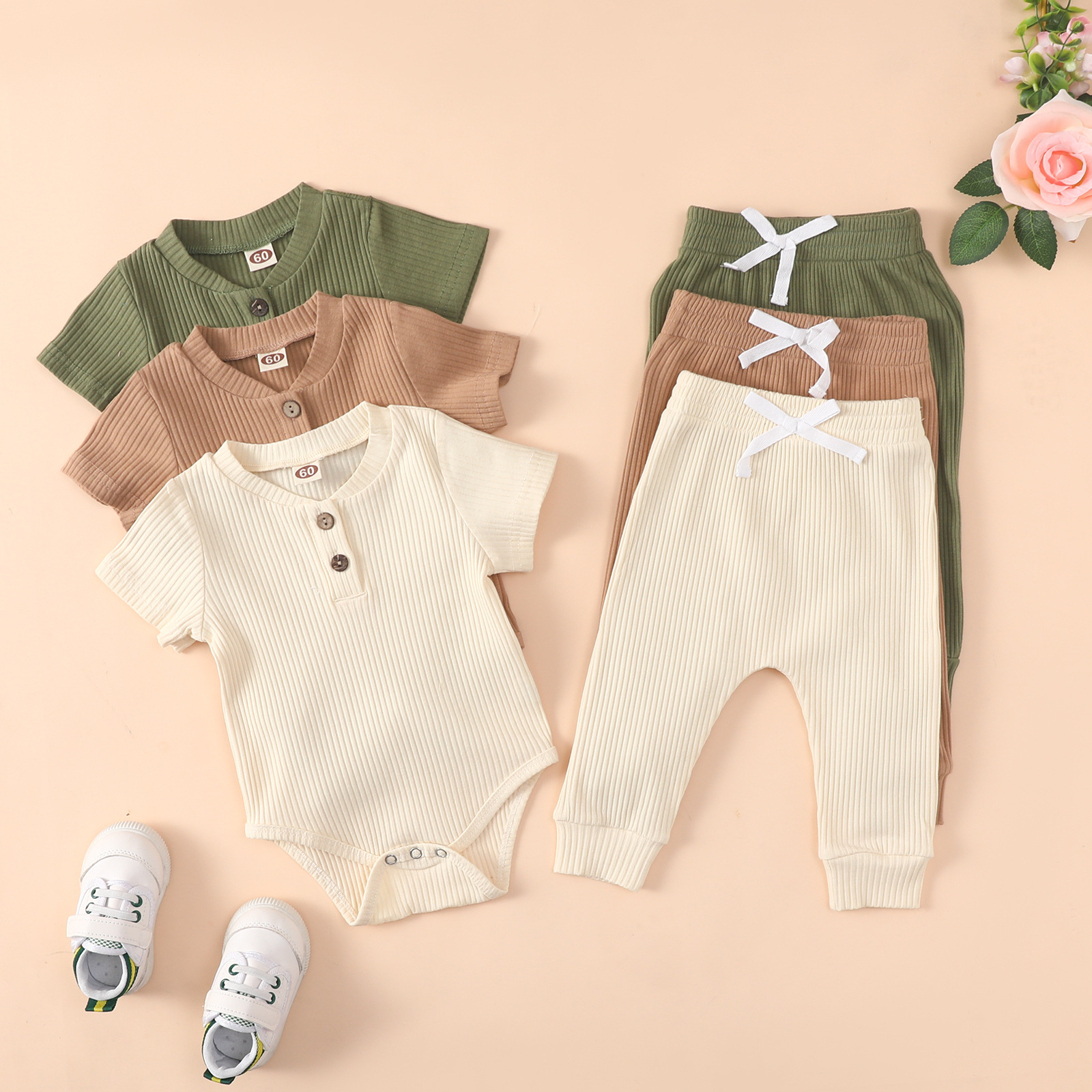 Baby Clothes set organic cotton infant toddler rompers / pants 2pcs baby clothing sets