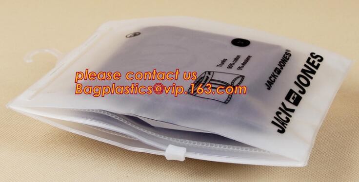 Custom printed PVC Hanger Bags Slider Zipper Bag With Plastic Hook For Underwear Tshirt Clothes,cloth hanger packaging b