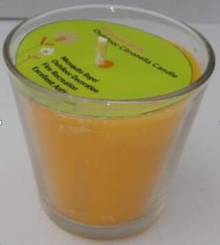Yellow Citronella glassl scented candle with the printed card