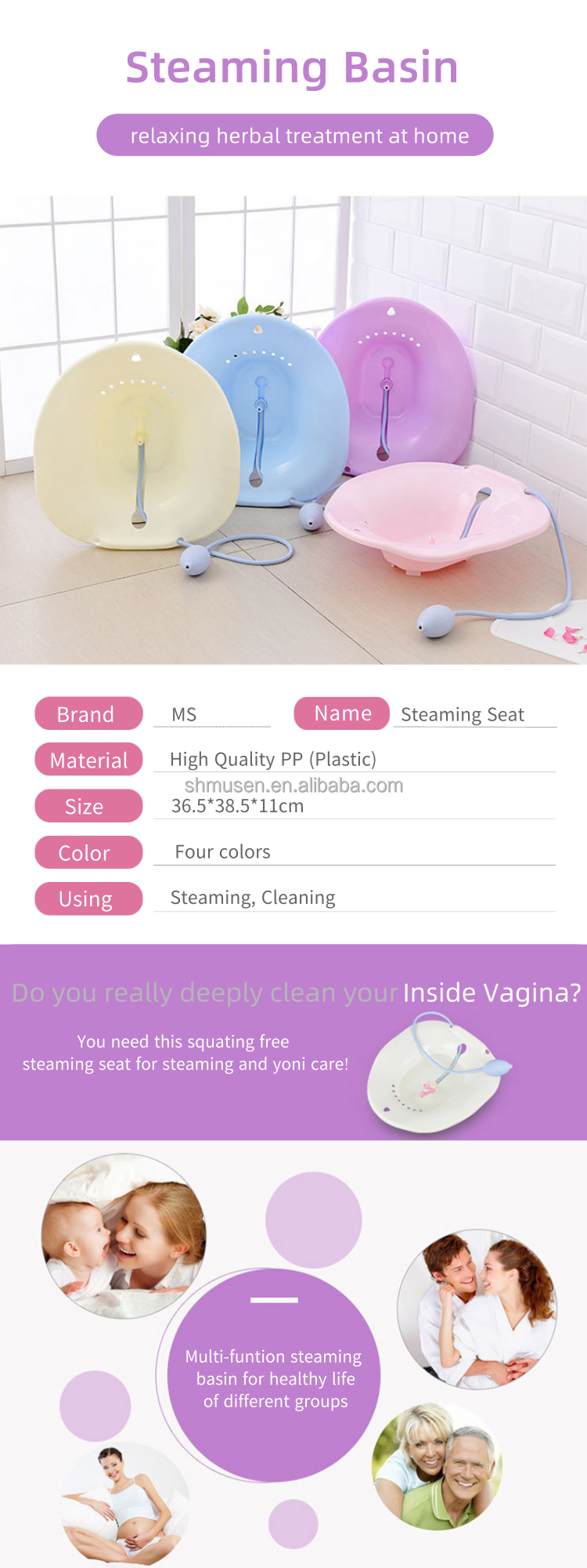Yoni Sitz Bath for Toilet Seat with Flusher, Detox, Vaginal Health - Relief from Fissures, Hemorrhoids, Tears