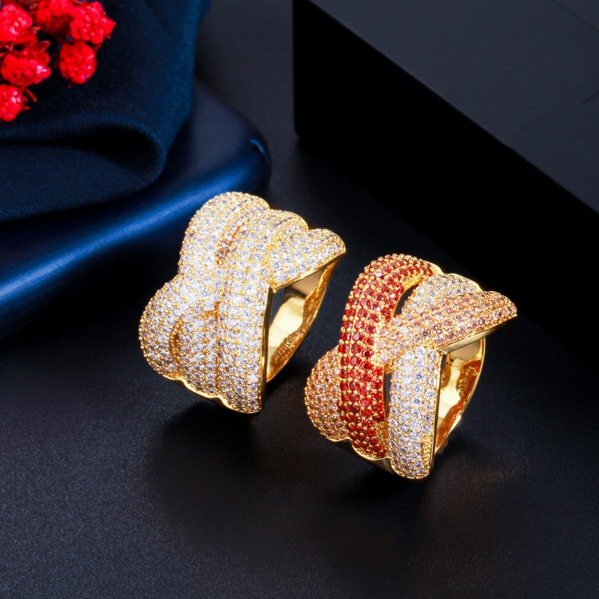 Colorful Rainbow CZ Gold Ring For Women Girls Fashion Engagement Wedding Ring Band Charm Party Ring Jewelry