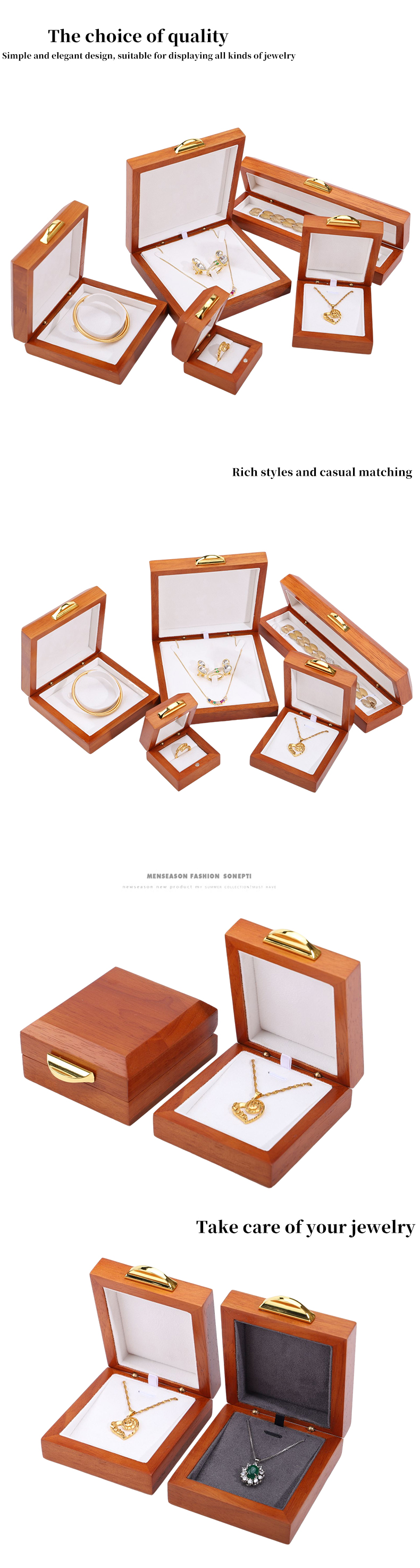 Custom Embossing Logo Luxury Wood Jewelry Box Packaging For Bracelet Necklace Set