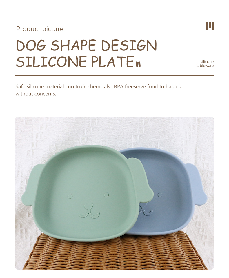 Dog Shape Toddler Silicone Plates Food Grade Non Toxic Eco Friendly