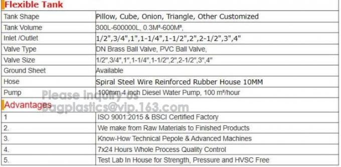 Flexible soft fabric TPU Frame Bag Bladders Water Tank Flexible Liquid Storage Fuel Pillow Tanks, Storage Transport 1