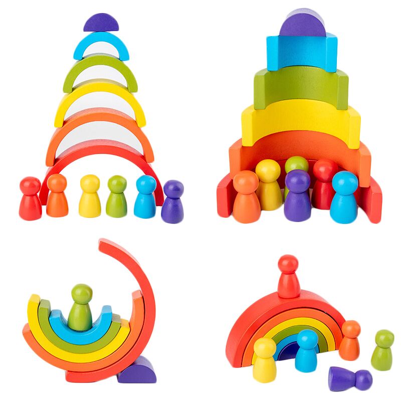 4.5cm Wooden Blocks Toys Arched Stacking Rainbow Blocks