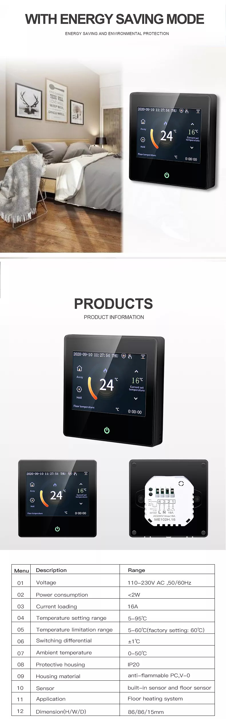 Color Screen Tuya Wifi Smart Thermostat Floor Water Heating Gas Furnace