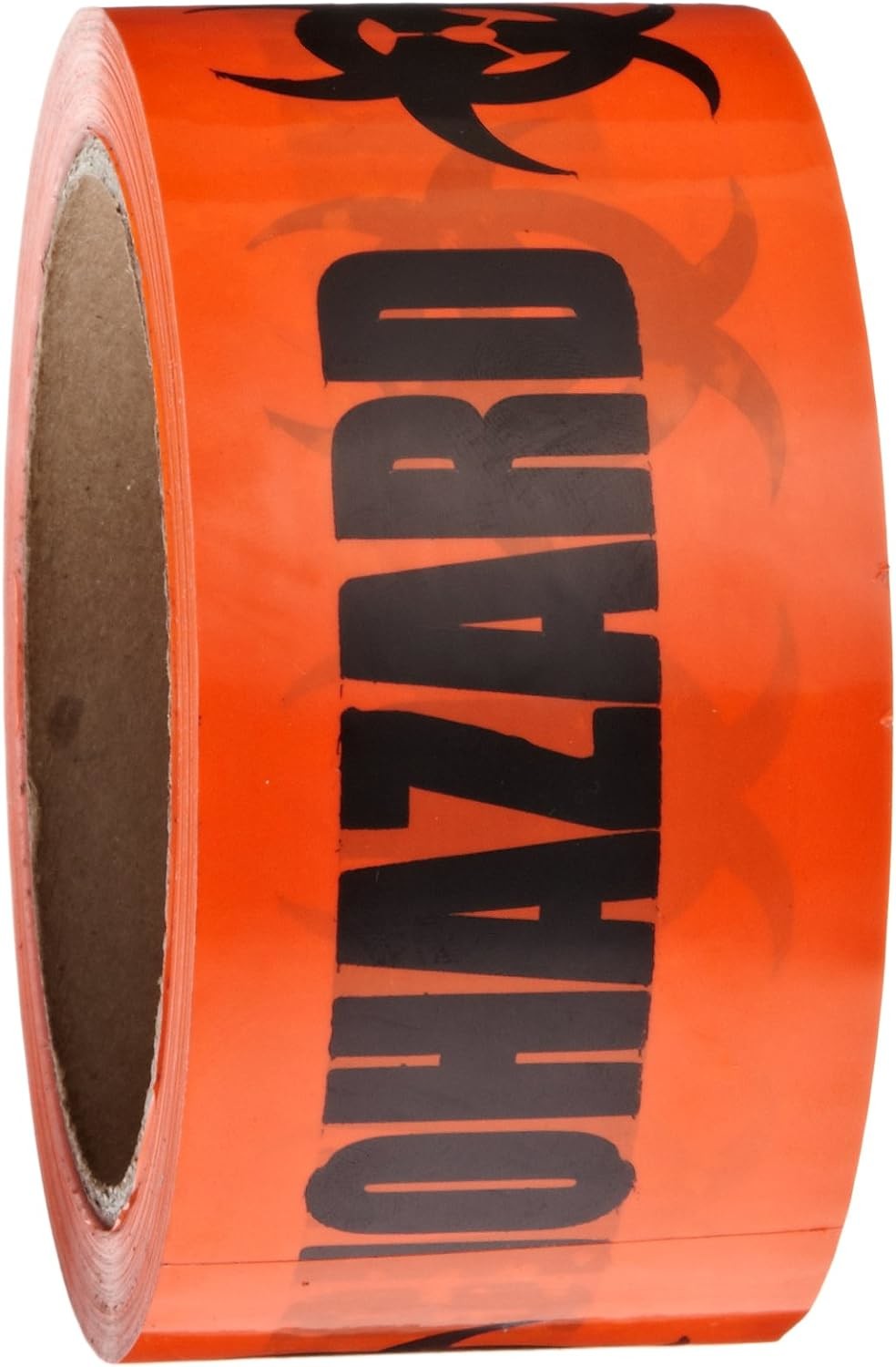 Biohazard Warning Tape with Black Imprint, Legend "Biohazard" (with Logo), 55 yd. Length x 2" Width, 3" Diameter Core