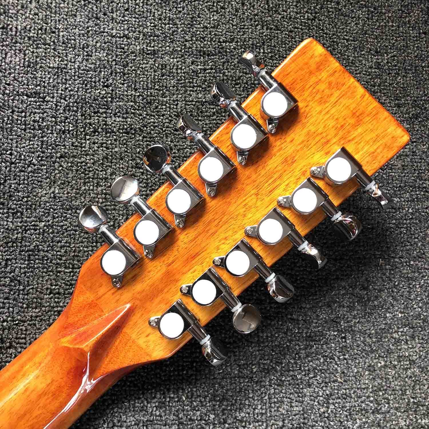 Custom 12 Strings Solid KOA Wood Top Guitar Ebony Fingerboard Real Abalone Shell Binding and Inlay Acoustic Electric Gui