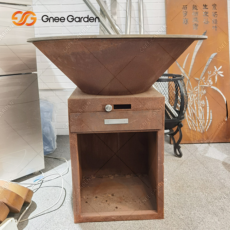 Outdoor Cooking Grills Corten Steel Fire Pit With BBQ Grill Rust Coating Eat Outside