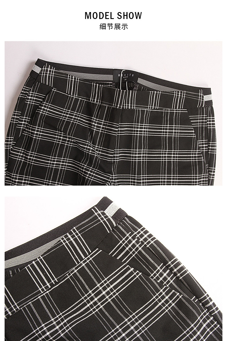 Stockpapa Black And Coffee Half Elastic Waist Plaid Skinny Pants womens