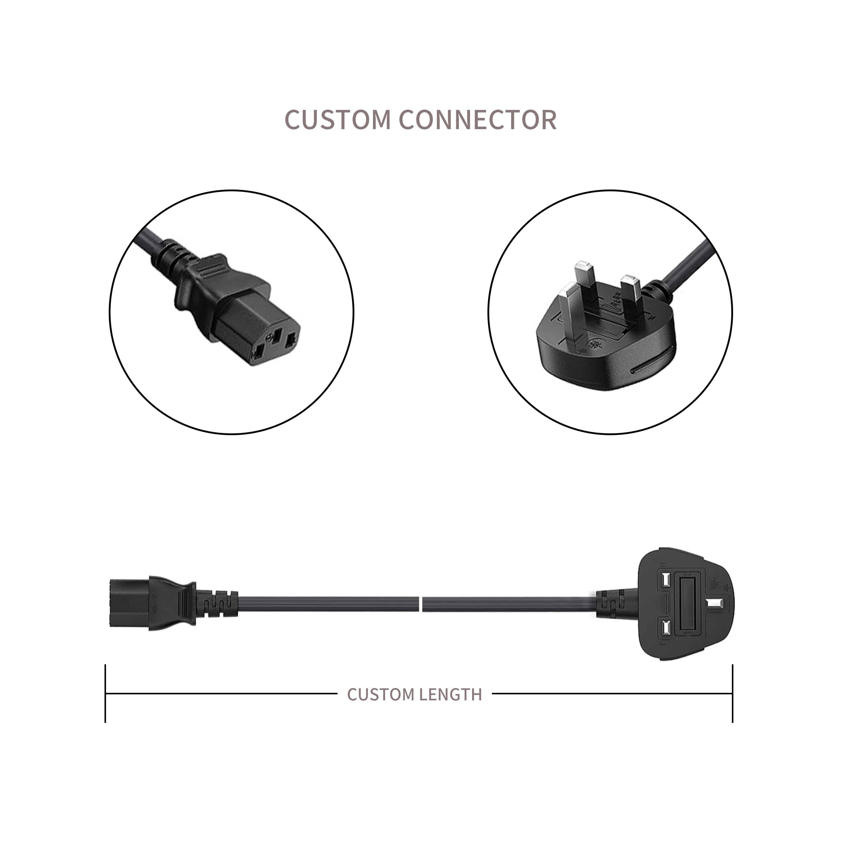 BS1363 13Amps 250V Electric Power Cord C13 To UK Plug For Computer / Monitor ROHS