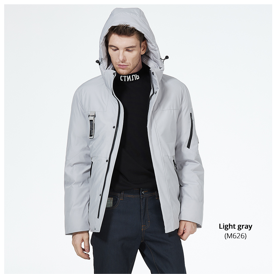 multi-pocket short down jacket, stylish, young fashion,short men's coat, light color, hooded,