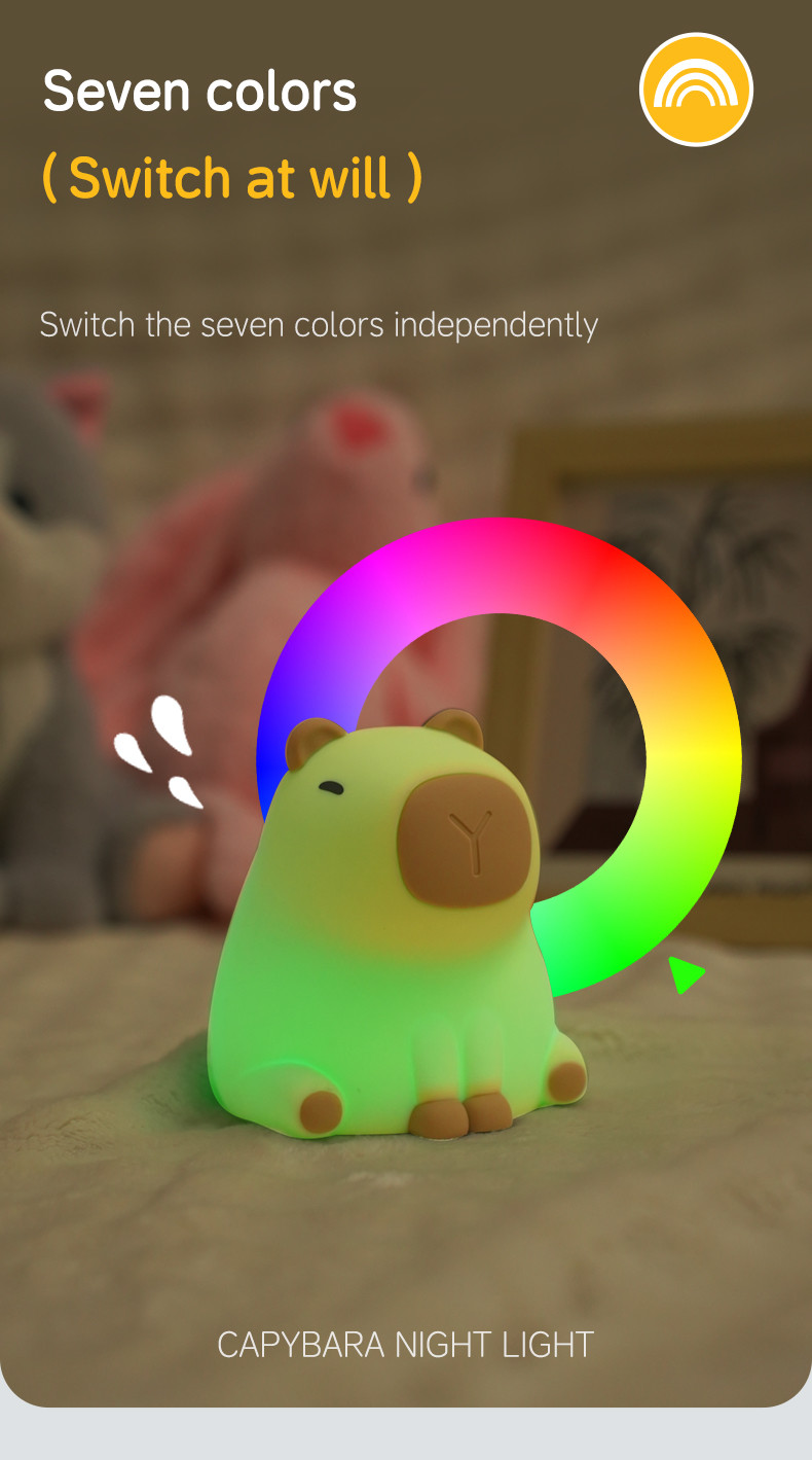 Creative Capybara LED Night Light Cute Silicone Bedside Table Lamp For Kids' Room Smart Home Gift