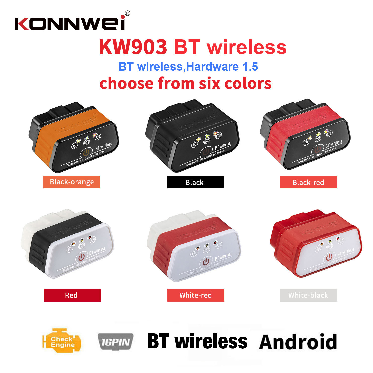 Mini device KONNWEI ELM327 wireless Android Car Scanner Bluetooth Vehicle Scanner OBD2
