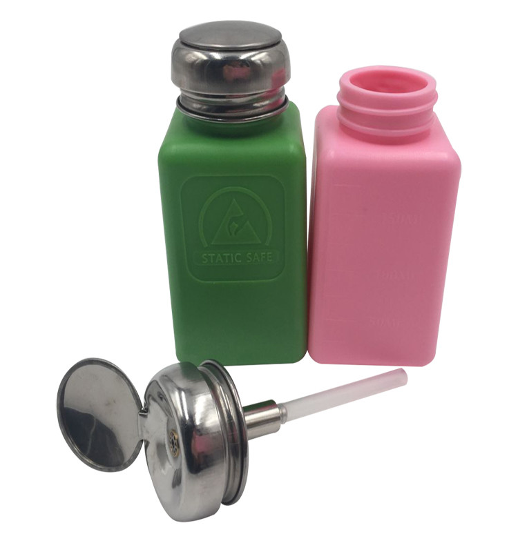 250ml HDPE Esd Products IPA Alcohol Dispenser Pump Bottle Pink / Green Color