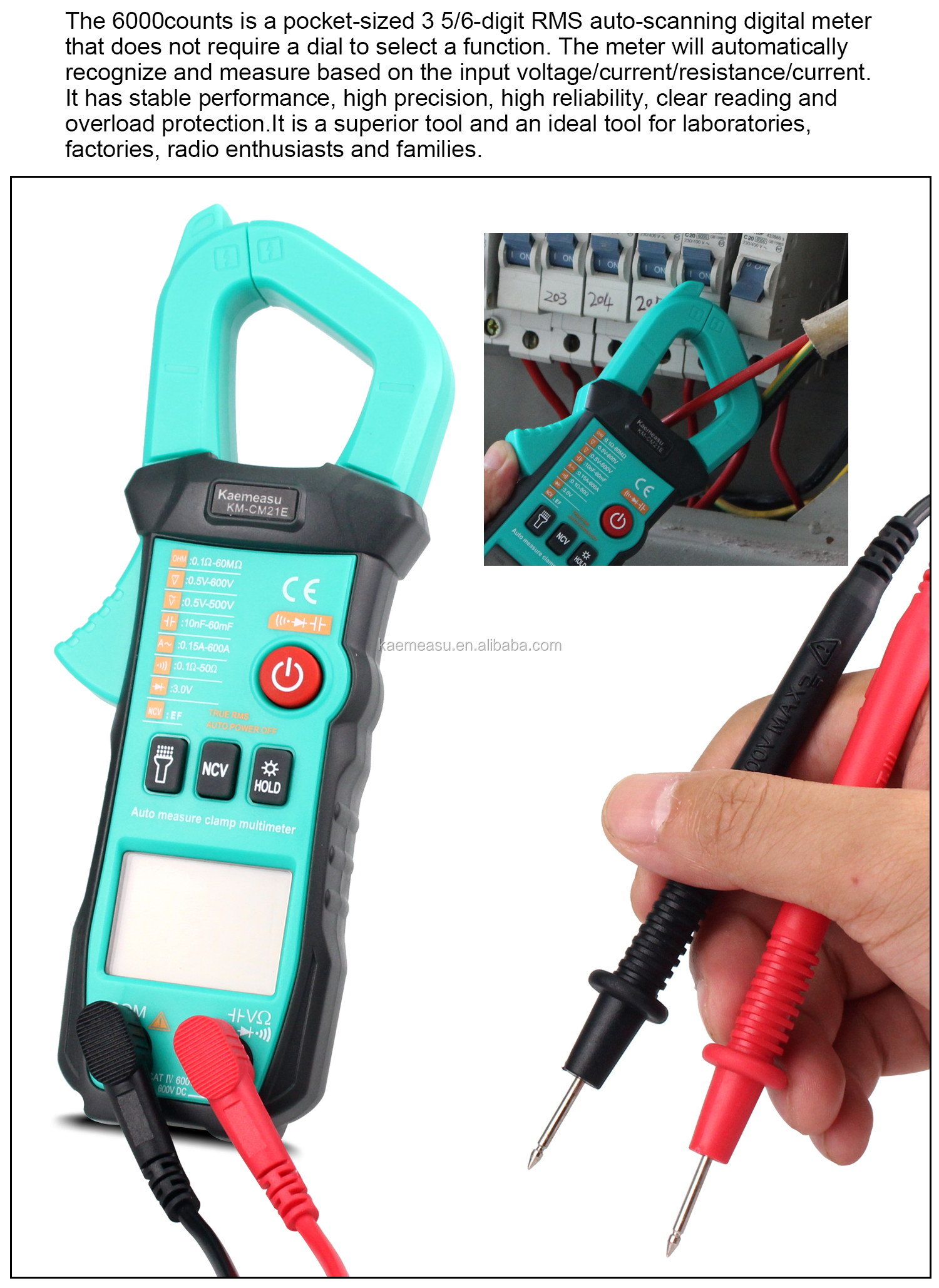 600A Current Measurement Trms Auto-range Voltage Ammeter Hz Ohm Ncv Tester Multimeter Ampere Meter Clamp Meter 21E