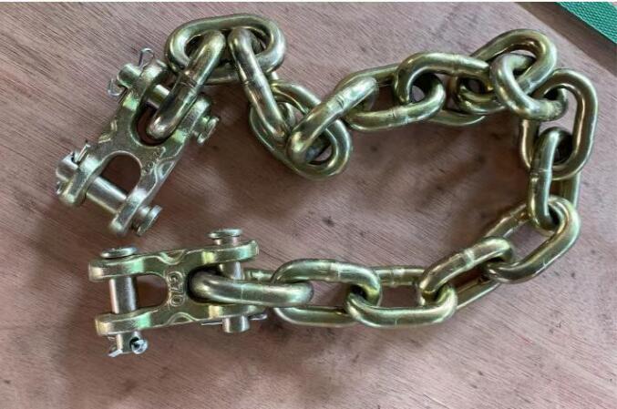 Standard 3/8"x 15 Links Zinc Yellow Plated Link Chain Grade 70 Chain with Double Clevis