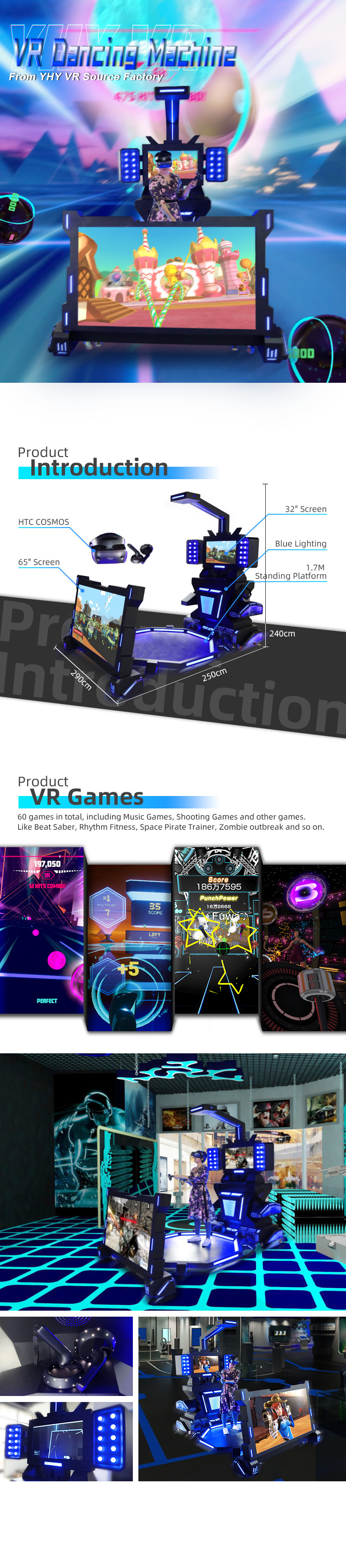 Dancing Music Game VR Shooting Simulator With 65 Inch Big Screen