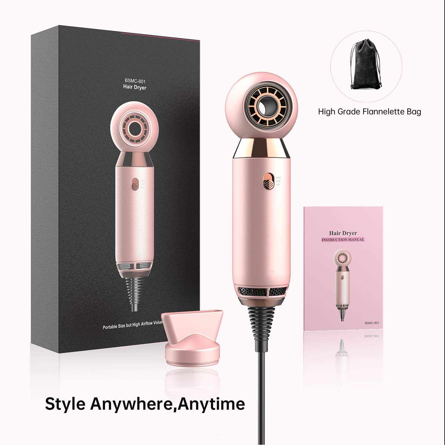 Salon 60Hz 800W Mini Portable Hair Dryer For Hair Styling