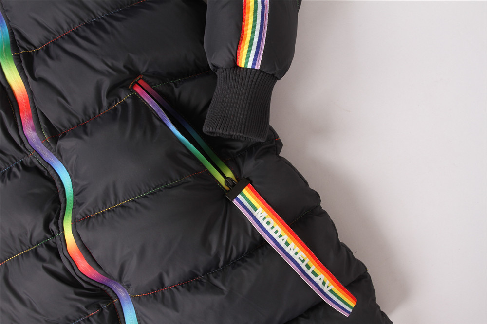 Junior Girls longline coats, Children's longline jacket, Hood Fur, Rainbow zipper