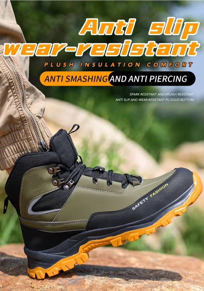 Black Green Non Slip Safety Boots Microfiber Leather Security Work Shoes