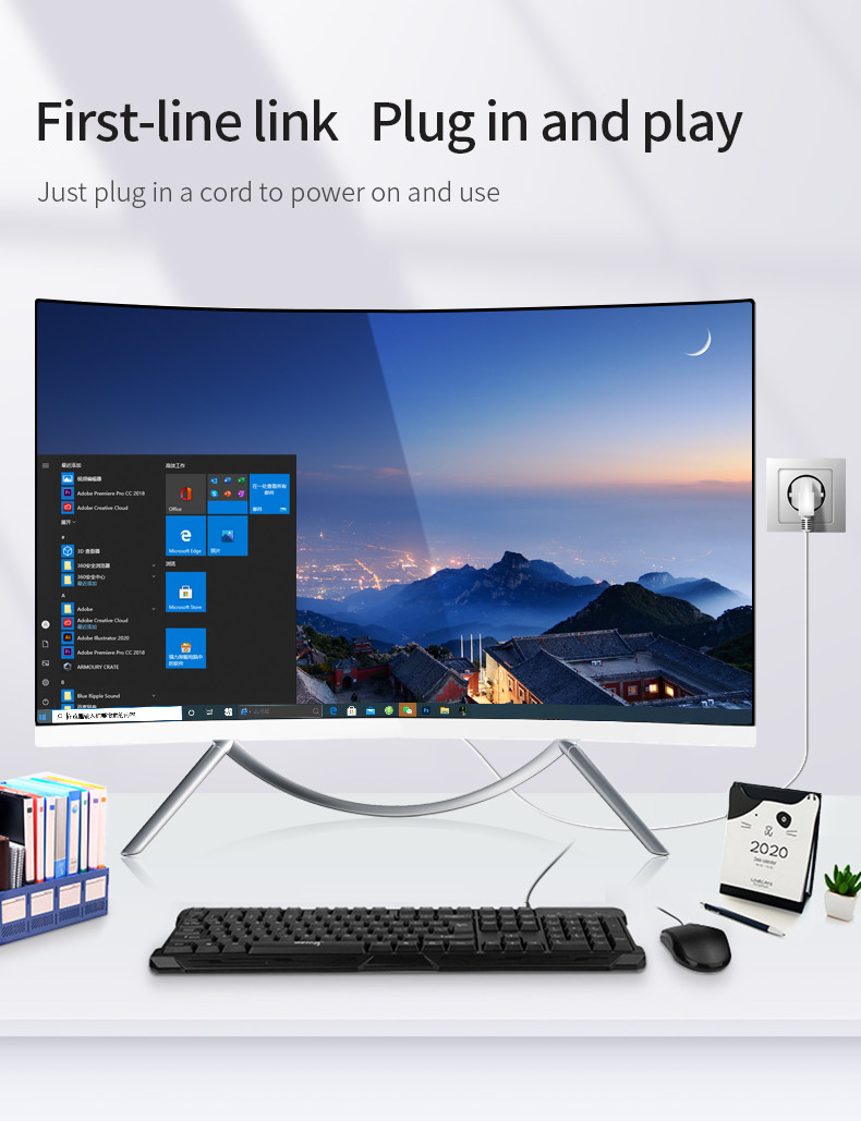 480g SSD 2.4GHz Curved Desktop Computer Flat Screen