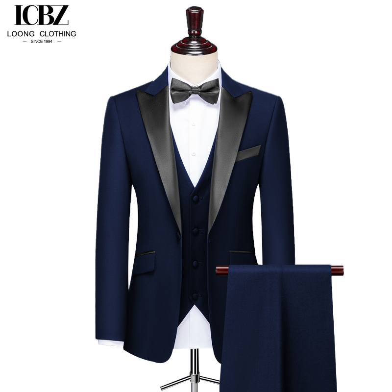 Regular Length Dark Color One-button Gun and Shawl Lapel Silk Collar Men's Business Suits