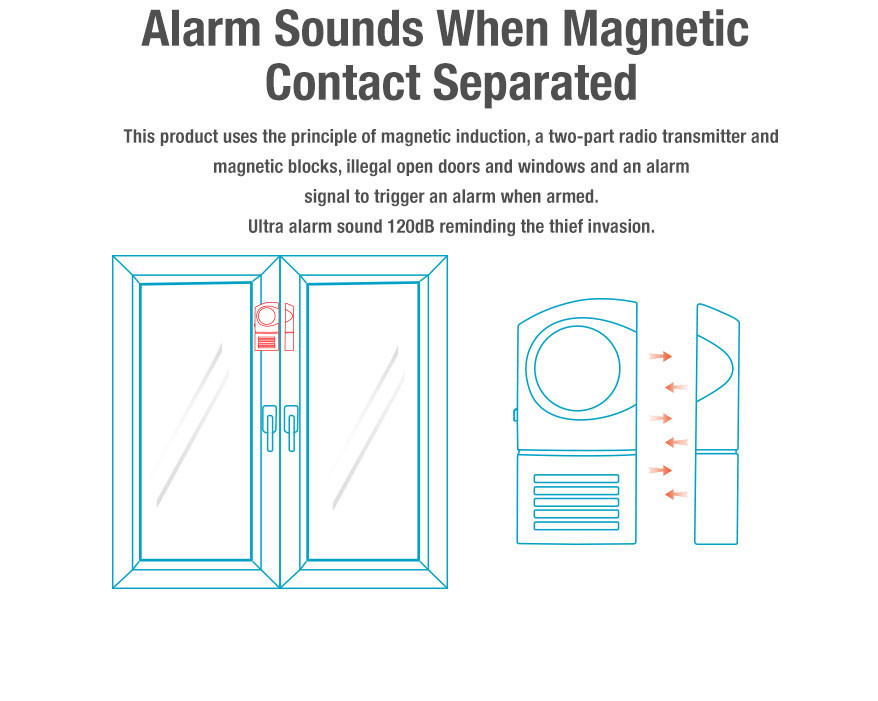 130dB Magnetic Door Window Mini Alarm Chime With Key Button CX88B