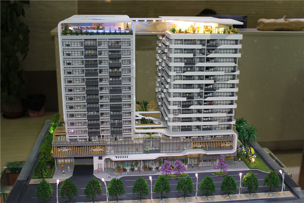 1 / 100 Scale 3D Acrylic Architecture Model Interactive Light Rendering Color