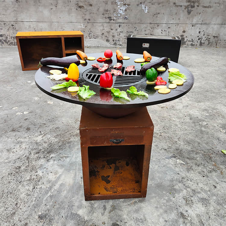 ISO9001 Corten Steel BBQ Grill 500mm Steel Fire Pit BBQ Rusty Red
