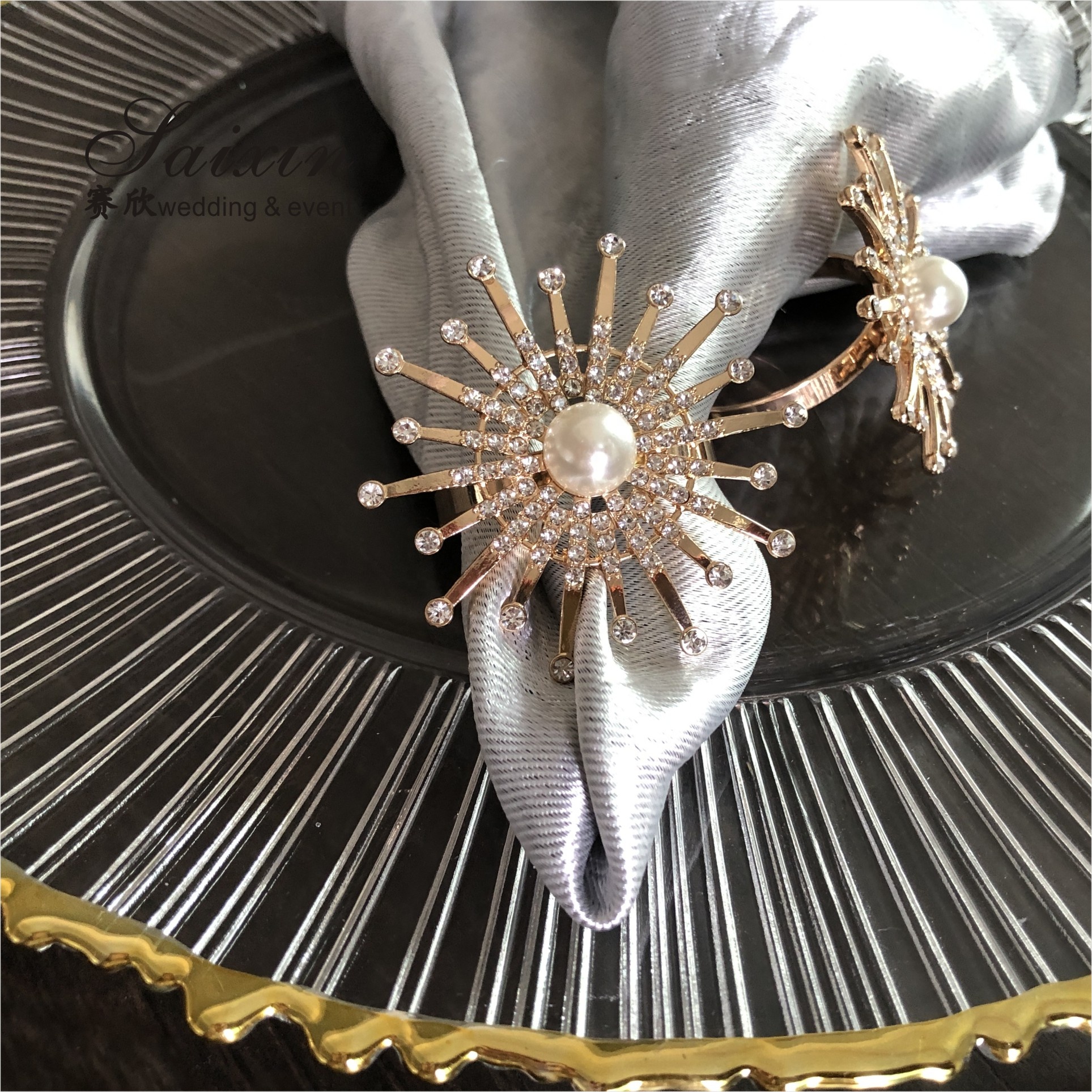 Pearl Napkin And Ring Set Flower Ray Gold Metal 6cm