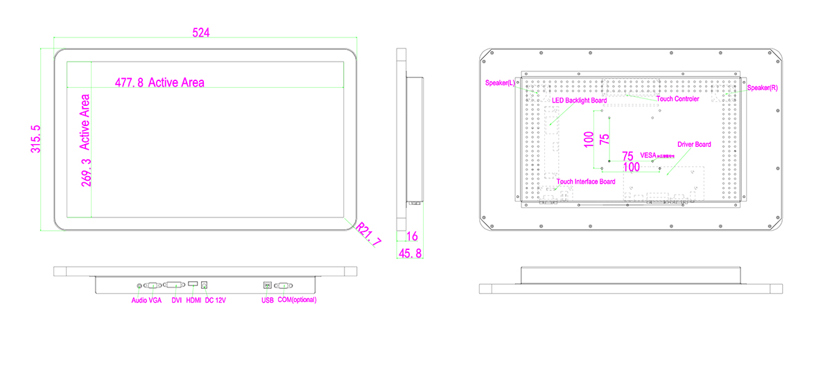 4GB Memory PCAP 10 Point Touch Screen Monitor For Business