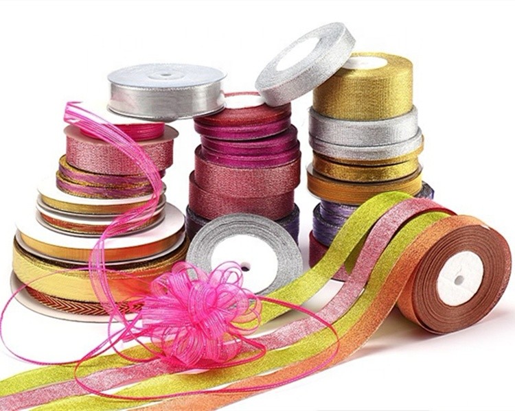 Gift Packaging Metallic Glitter Ribbon Multi Color Customized Width