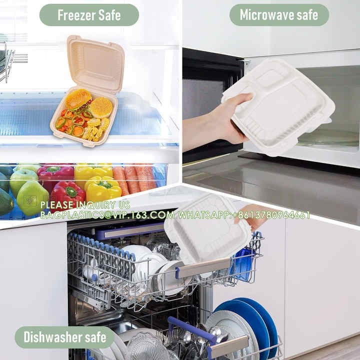 Wholesale 8 Inch Degradable Snap Button Clamshell Lunch Wrapper Bento Box Disposable Food Take Away Packaging