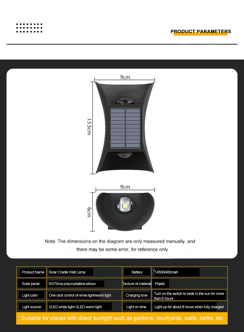 5V / 70ma Solar LED Wall Lights Lamp Outdoor Exterior Fixture For Indoor