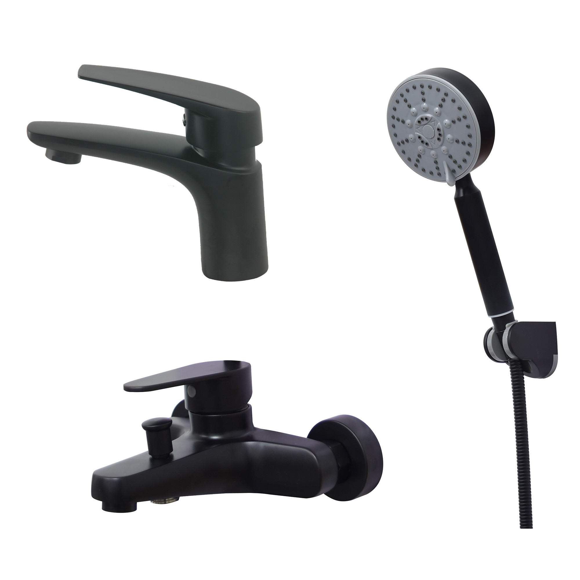 three-piece sStainless steel 304 Hand Shower Wall mount shower Faucet Comercial sanitary ware basin mixer Black Color
