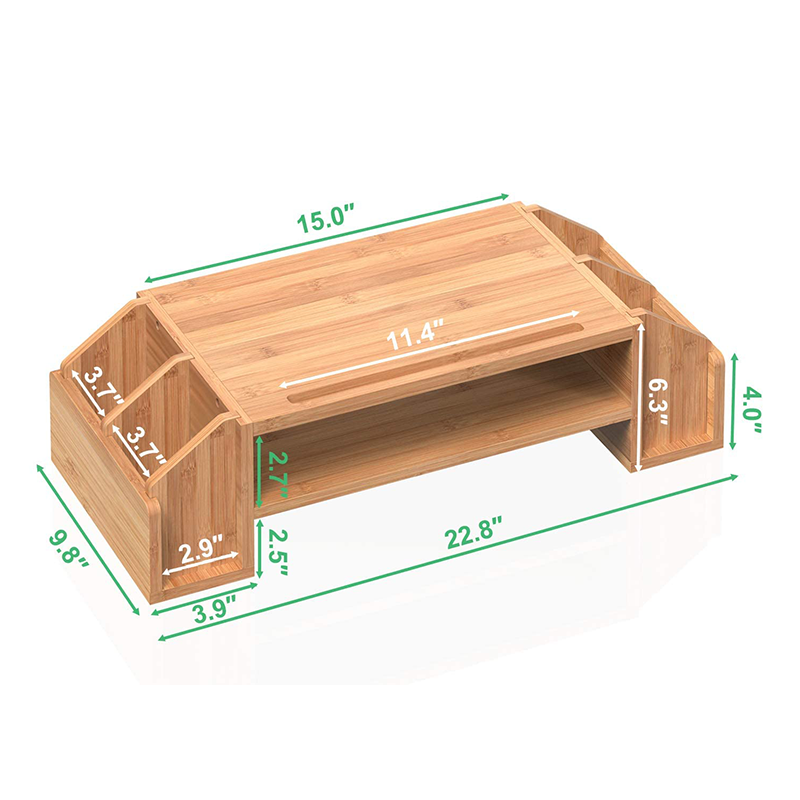 Computer Desk Organizer with Storage Bins Double Layer Bamboo Design OEM/ODM Accepted