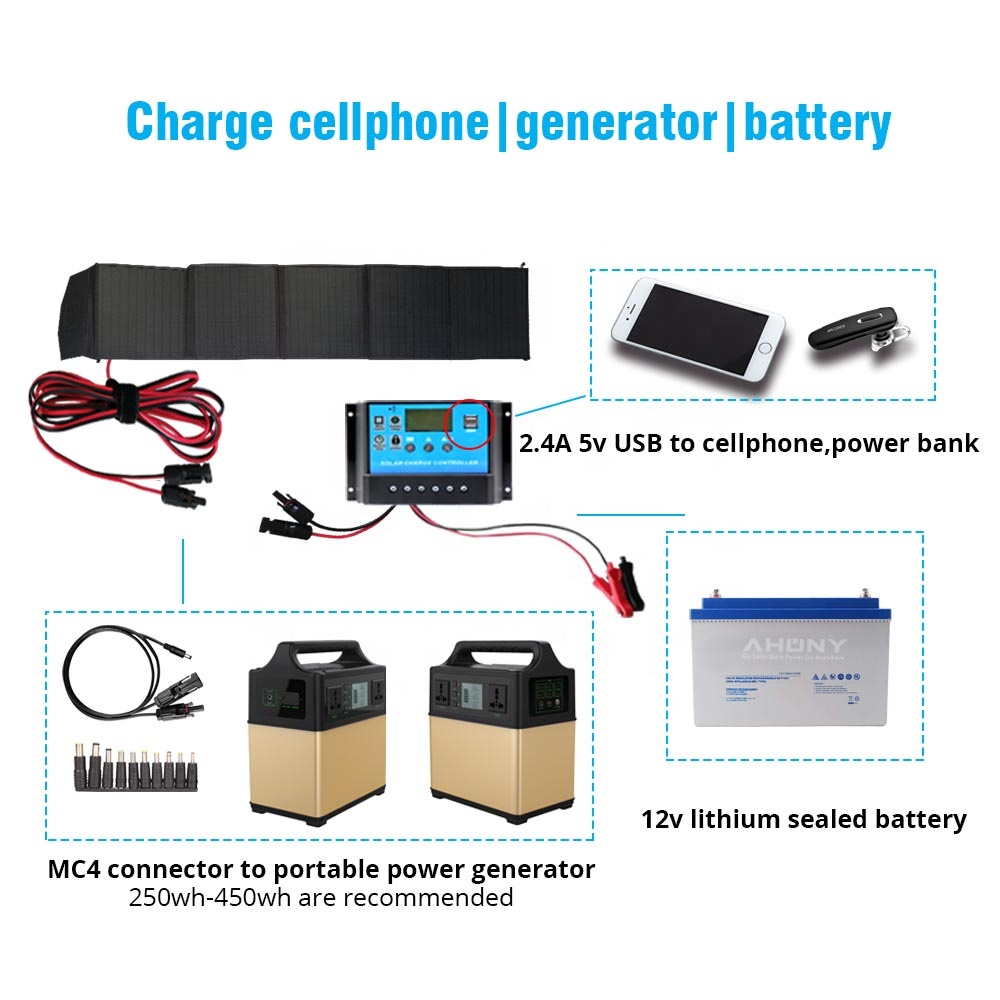 Folding Solar Charging Bag portable solar panel power supply efficiency cell solar module for home generator battery out
