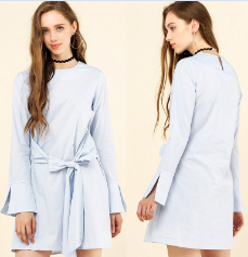 2018 Summer Fashion Women Dusty Pink Frill Tea Dress With Horn Sleeve
