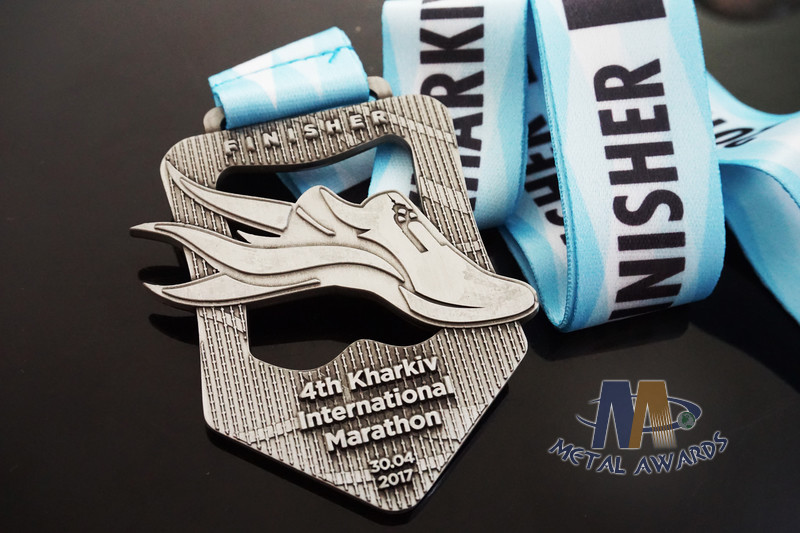 Maration Cut Out Design Antique Silver Custom Sports Medals 10K And 5K Bespoke Medallions Full Color Ribbon