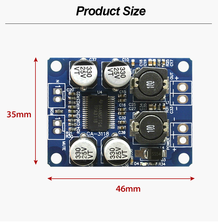Tpa3118 1X60W 12-24V PBTL Mono Class D Digital Power Amplifier Board for Audio Module