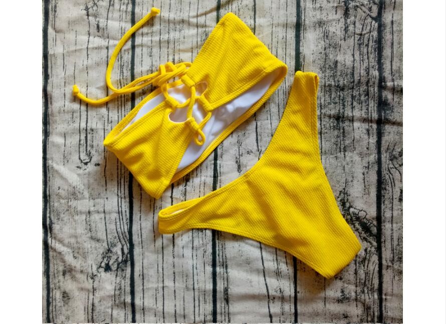 2019 Solid Bikini Brazilian Swimsuit Bikini Sexy Female Shoulder Swimsuit Bikini Suit Maillot De Bain Femme