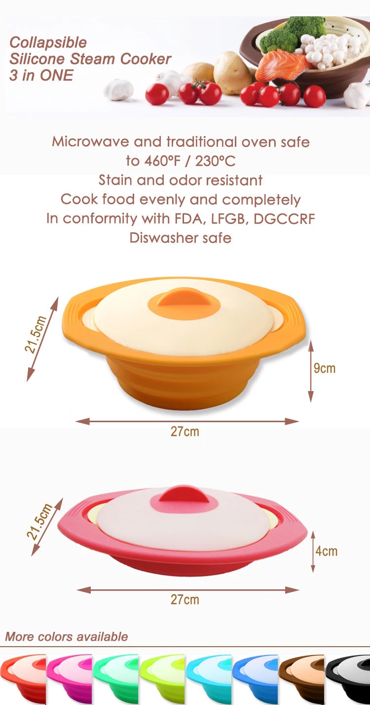 1600ml Double Color Lids Collapsible Silicone Steamer Microwave Safe