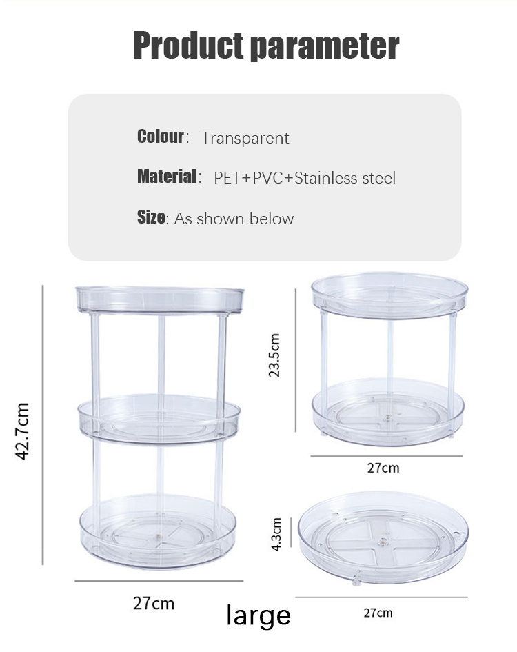 Dia 27cm Rotatable Double Layer Spice Rack Plastic Kitchen Organizer