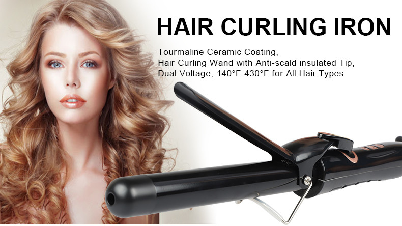 Tourmaline Ceramic Hair Curler , 25mm Barrel Hair Styler Curling Wand