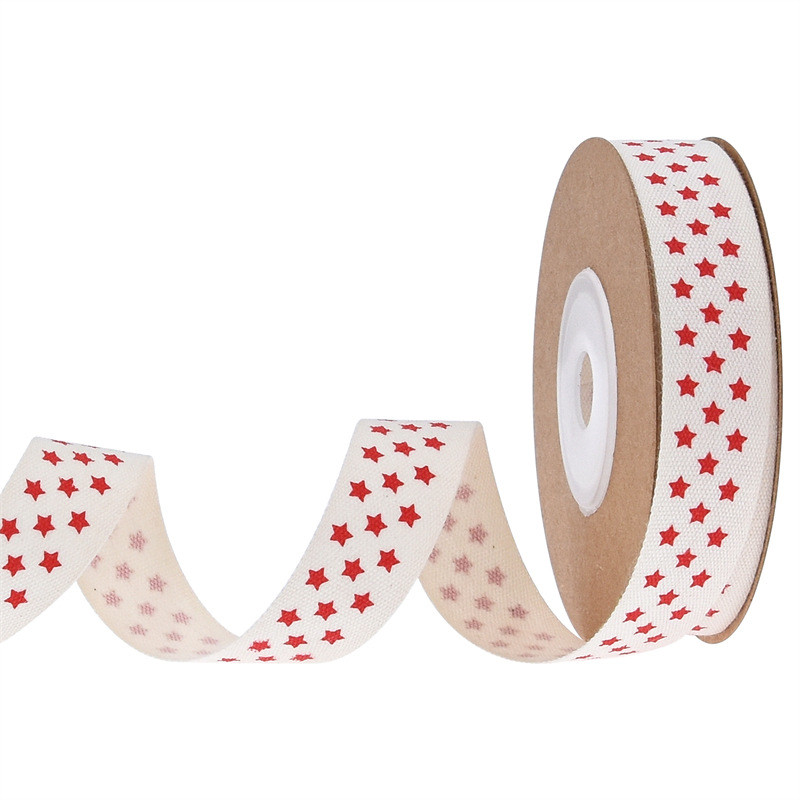 15mm*3y Christmas Gift Ribbon Printed White Cotton Ribbon For Presents