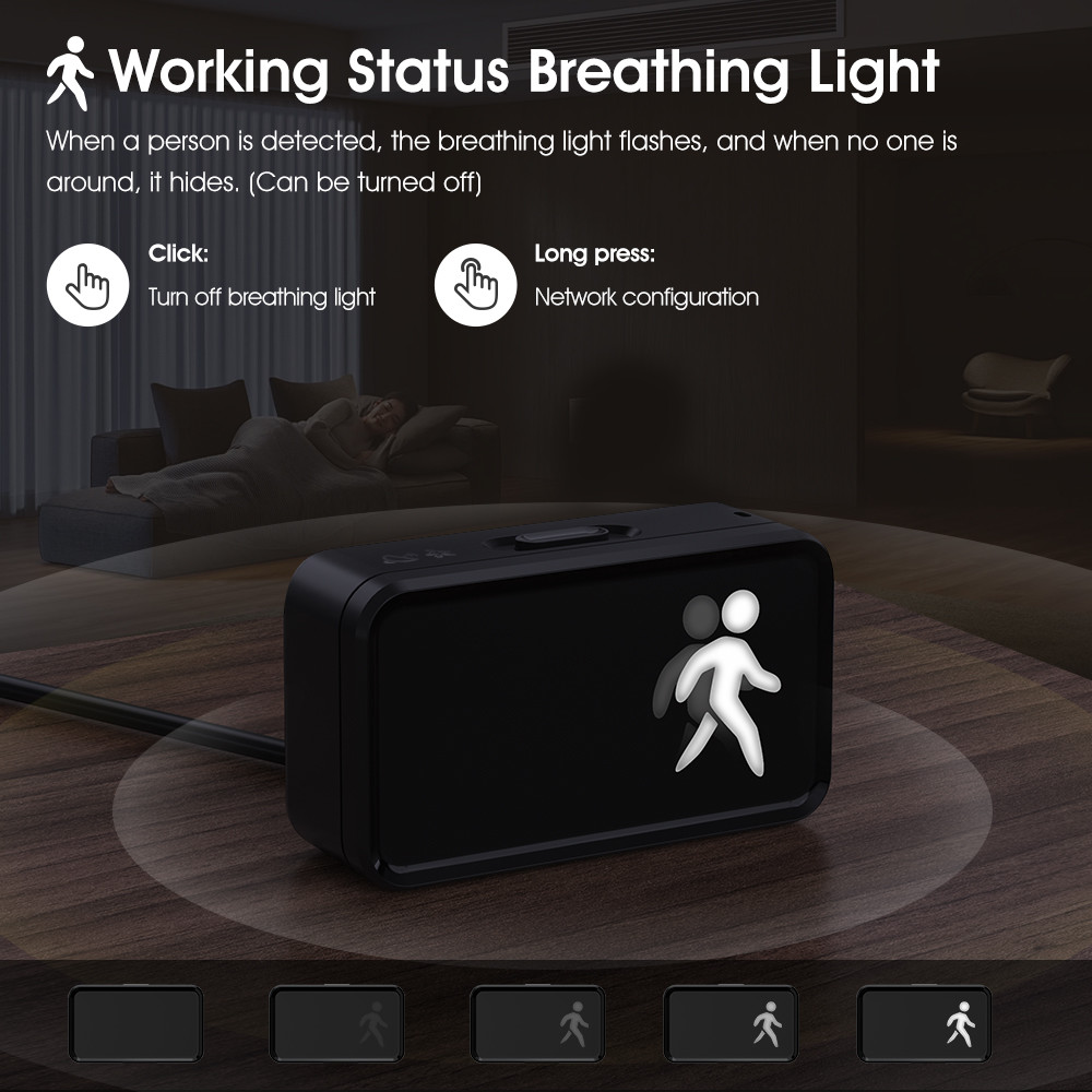 WiFi Human Presence Sensor 24GHz with Tuya App Control, Breathing Light Design, Millimeter Wave Motion Detection, and Enhanced Smart Home Integration