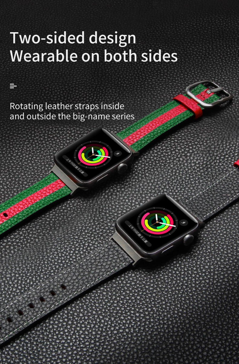 OEM ODM Double Sided Band Leather Watchband for Apple Watch Band 38 40 41 42 44 45mm Strap
