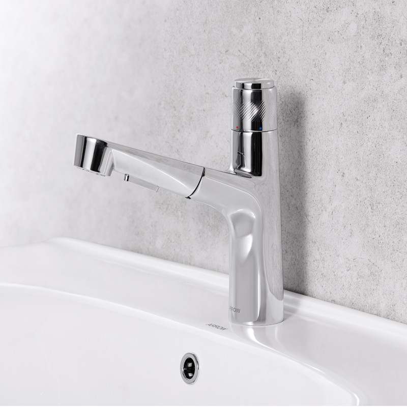 197mm Width Pull Out Bathroom Basin Faucet With Dual Function Spray